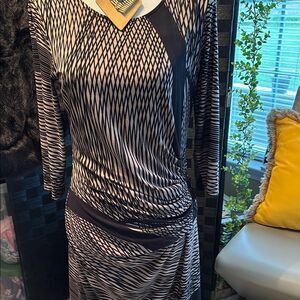 Bali Black and Tan Ruched Sheath Dress